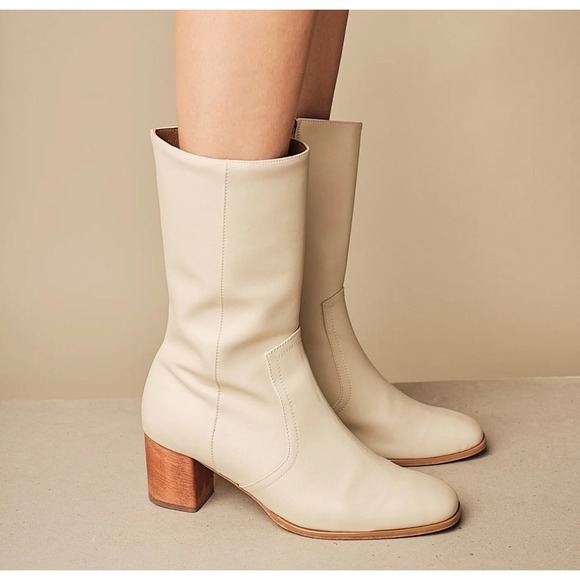 bhava Shoes - Bhava Square Toe Western Festival Boho Ivory Lauren Mid Rise Boot 7 or 37